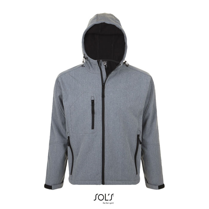 Veste à capuche publicitaire sofshell Homme Gris chiné